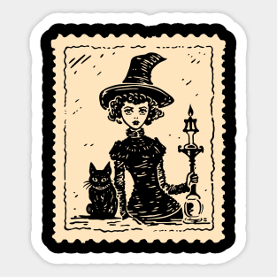 Witch and Black Cat Sticker